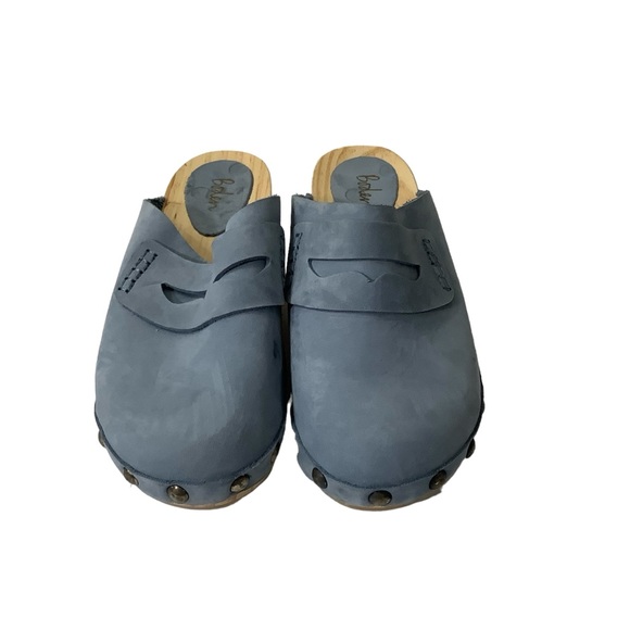 Boden Leather Suede Wooden Studded Heeled Clogs Light Blue - Picture 2 of 6